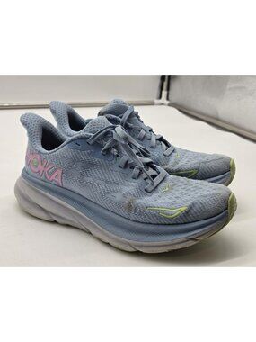 Hoka One One Clifton 9 Shoes Womens Size 6 Blue Mesh Running Sneakers Damaged